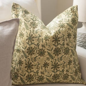 20x20 Green Block Print Pillow Cover | 14x20 Cotton Pillow Cover| Floral Cushion Cover | Green Fall Pillow | 14x36 Oversized Pillow Cover