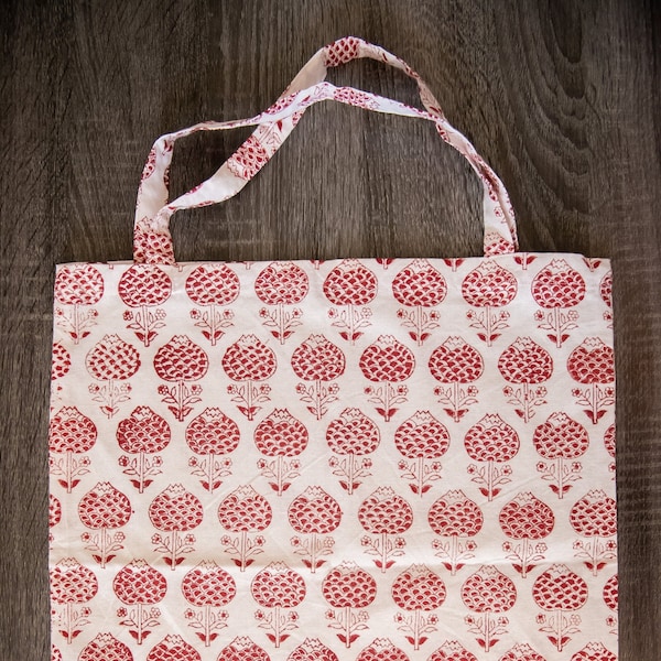 Red Tote Bag | Block Print Cotton Bag | Reusable Cloth Bag | Zero Waste Gifts | Practical Gift Idea | Valentine's Day Gifts | Shopping Tote