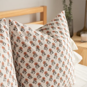 Block Print Pillow Cover | Floral Pillow | Spring | 20x20 Throw Pillow | 14x20 | 22x22 | Neutral Pillow | Designer | Decorative Throw Pillow