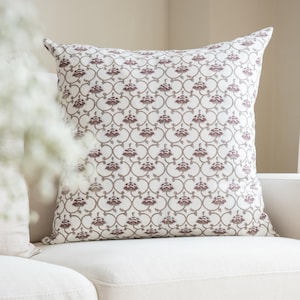 Block Print Pillow | Muted Floral Pillow | 20x20 Pillow Cover | 14x20 Pillow | Decorative Pillow 22x22 | Summer Pillow | Warm Neutral Pillow