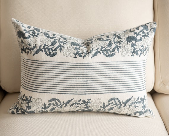 14x20 Block Print Pillow White Floral Pillow Cover 14x20 Lumbar Pillow White Neutral Pillow Modern Neutral Designer Pillow Etsy