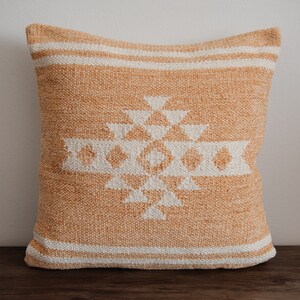 18x18 Kilim Pillow Cover Cotton Chenille Cushion Cover Handwoven Boho Throw Pillow Eclectic Neutral Bedroom Farmhouse Cottage image 3