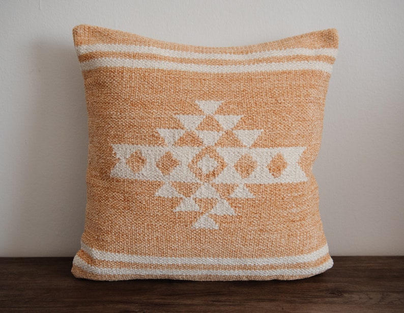 18x18 Kilim Pillow Cover Cotton Chenille Cushion Cover Handwoven Boho Throw Pillow Eclectic Neutral Bedroom Farmhouse Cottage image 3