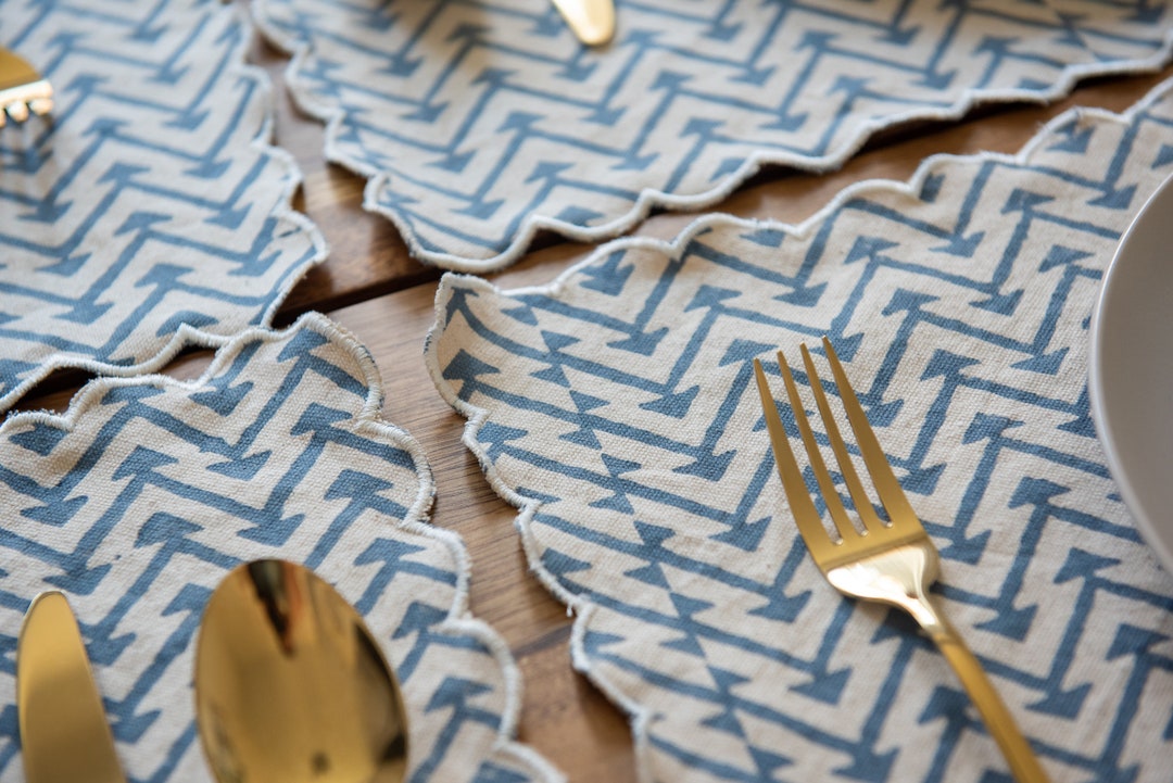 Block Print Placemats Scalloped Placemats Placemat Sets Cotton Table