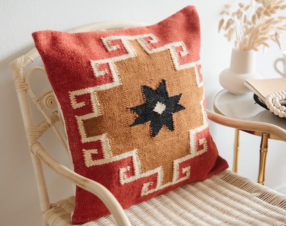 Handwoven Cotton Wool Pillow Cover 20x20: Rustic Boho Cushion