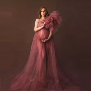 Charming Bridal Dresses Elastic Tulle Long Maternity Dresses Ruffles Tiered Mesh Backless Maternity Gowns Photoshoot Babyshower.