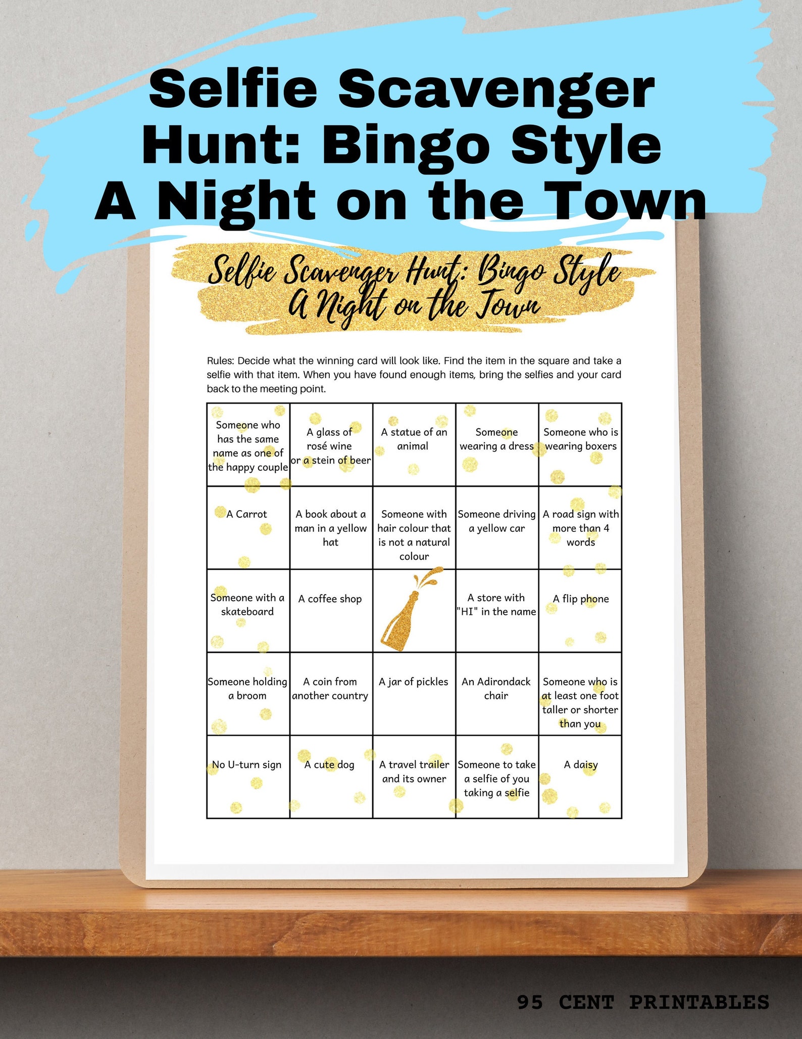 Selfie Scavenger Hunt Out on the Town Bingo Card With Selfie Etsy