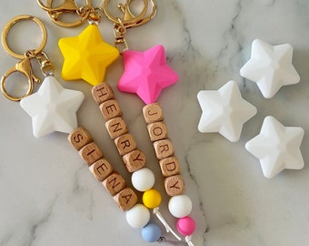 Star Personalised Keyring| Custom Keychain| Beaded Keyring| Gift for Girl Boy Kids| Christmas | Holiday | Bag Tag | Baby | Child Toddler