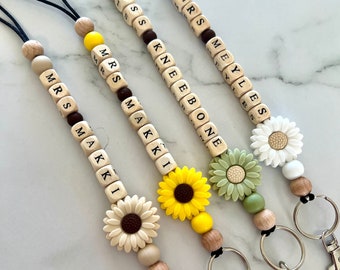 Personalised Flower Lanyards | Custom Silicone Wooden| ID Badge Holder| Teacher's Day| Mother's Day Gift| Christmas Holiday| Key Holder |Mum