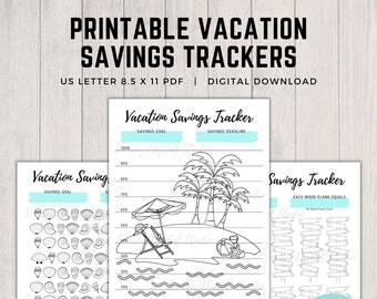 Pacchetto pacchetto di monitoraggio dei risparmi per le vacanze stampabile di 3, pacchetto mare, vacanze al mare, monitoraggio dei risparmi di viaggio, download digitale, PDF