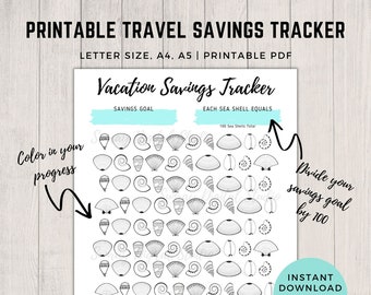 100 tracker dei risparmi per le vacanze stampabili, tracker dei risparmi per i pacchetti marittimi, tracker dei risparmi per le vacanze tropicali, viaggi nel mondo, PDF stampabile