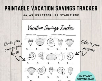 Tracker dei risparmi per le vacanze stampabile, Tracker dei risparmi per i viaggi in mare, Tracker dei risparmi per le vacanze tropicali, Tracker dei risparmi per i viaggi nel mondo, PDF stampabile