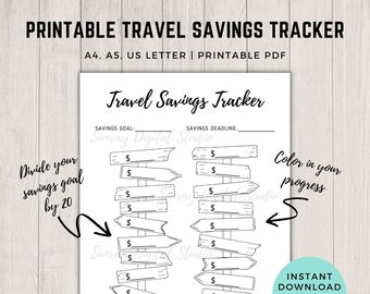 Tracker dei risparmi di viaggio stampabile, Tracker dei risparmi per l'elenco dei desideri, Tracker dei risparmi per i viaggi nel mondo, Tracker dei risparmi per lo zaino in spalla, PDF stampabile