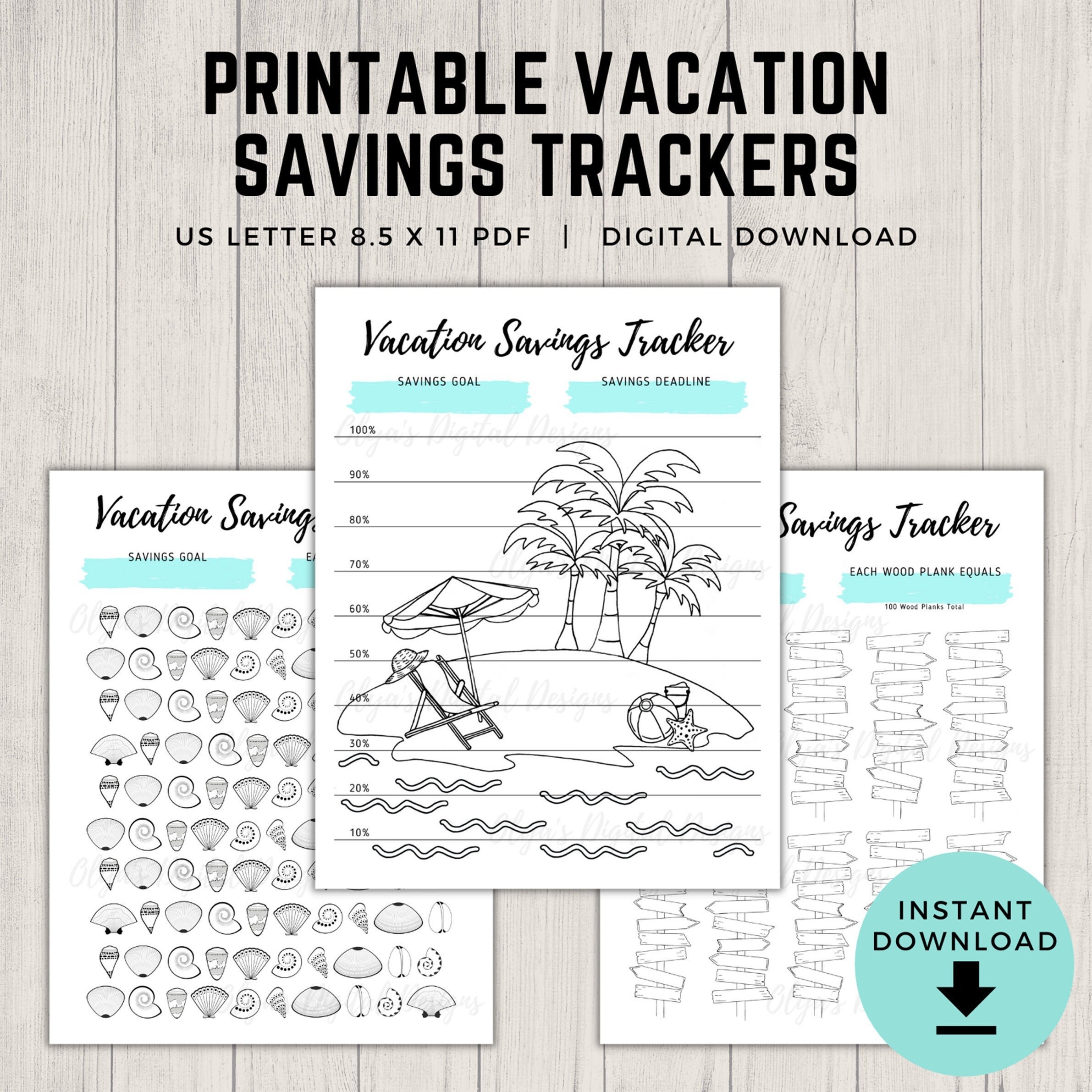 Printable Vacation Savings Tracker Bundle Pack of 3 Sea Pack | Etsy