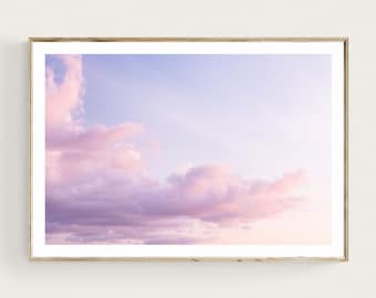 Stampa fotografica di nuvole al tramonto, stampa artistica da parete, stampa artistica per la cameretta dei bambini, poster fotografico per la decorazione della parete con colori pastello tenui, download digitale