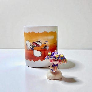 Vintage Diddl Desk Items 1990s – Figurine and Ceramic Pen Holder – Thomas Goletz – Diddl “Die Springmaus”