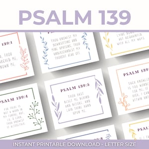 Tarjetas de versículos / Tarjetas de memoria de las Escrituras del Salmo 139 / Tarjetas de memoria de versículos imprimibles para niños / Regalo para cristianos