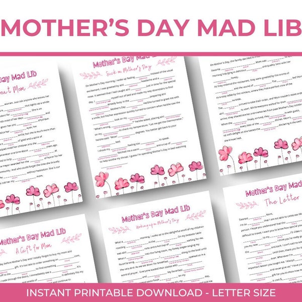 Mother's Day Mad Lib. Printable Games for Kids and Adults. Funny. Hilarious. Family Games. Classroom Games.