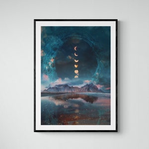 Moon Framed Print , Cosmic Wall Art , Luna Living Room Decor , Universe , Surreal Landscape Photography , Fine Art Print