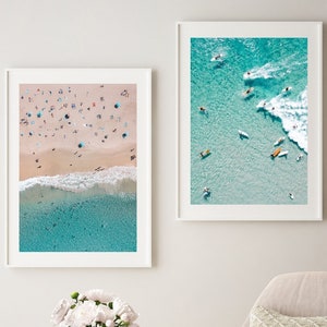 Set of 2 Prints , Aerial Beach Photography , Bondi Beach Wall Art , Byron Bay Print , Boho Home Decor , Framed Prints , Surf Print