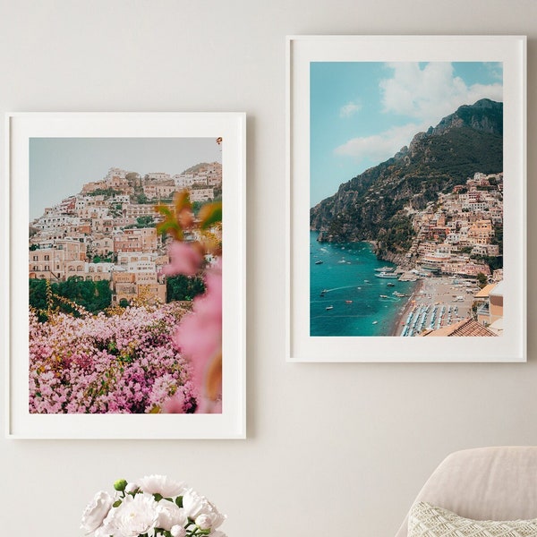 Set of 2 Amalfi Framed Print , Italy Wall Art , Positano Photography Home Decor , Beach boho Decor , Landscape Photography, 18x24 12x16