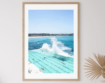 Bondi Beach Print , Framed Wall Art , Sydney Wall Decor , Bondi Icebergs Print , Swimming Pool , Aerial Boho Art , 12x16 18x24 24x32