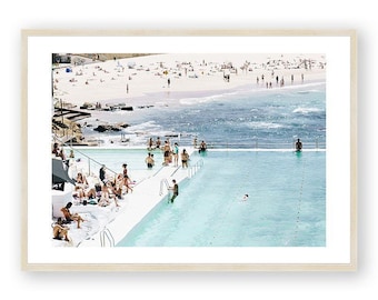 Bondi Beach Print , Framed Wall Art , Sydney Wall Decor , Icebergs Print , Swimming Pool , Aerial Boho Art , 12x16 18x24 24x32