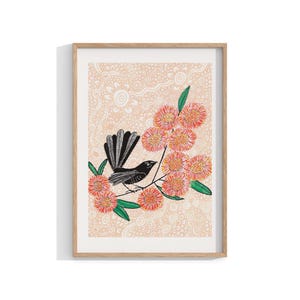 Aboriginal Framed Print , Indigenous Wall Art , Bird Print , Flower Print , Australian Art , Contemporary Art , Painting Living Room Decor