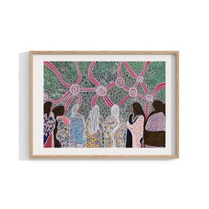 アボリジニアート　絵画　額入り　インテリア アボリジニの額入りプリント、鳥と花の壁アート、現代的な壁の装飾
