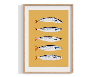 Sardine Print , Fish Wall Art , Large Framed Print , Andy Warhol Style , Kitchen Decor , Still Life Painting , Maximalist Art , Pop Art