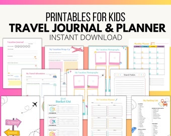 Kids travel journal and planner, printable vacation journal, teen travel journal, travel diary