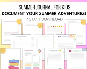 Summer journal for kids,  Writing prompts for kids,  Adventure journal for kids, Kids Summer Journal