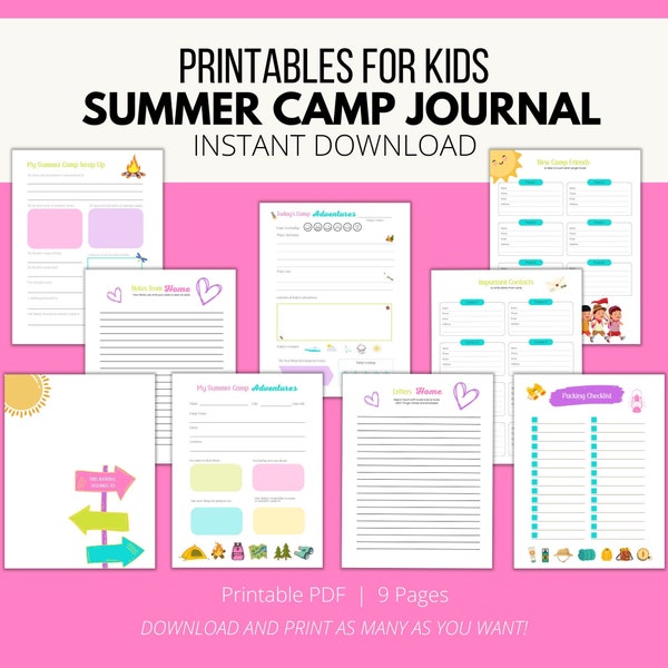 Summer Camp Journal Printable, Camping Book, Camp Diary, Adventure Journal Instant Download