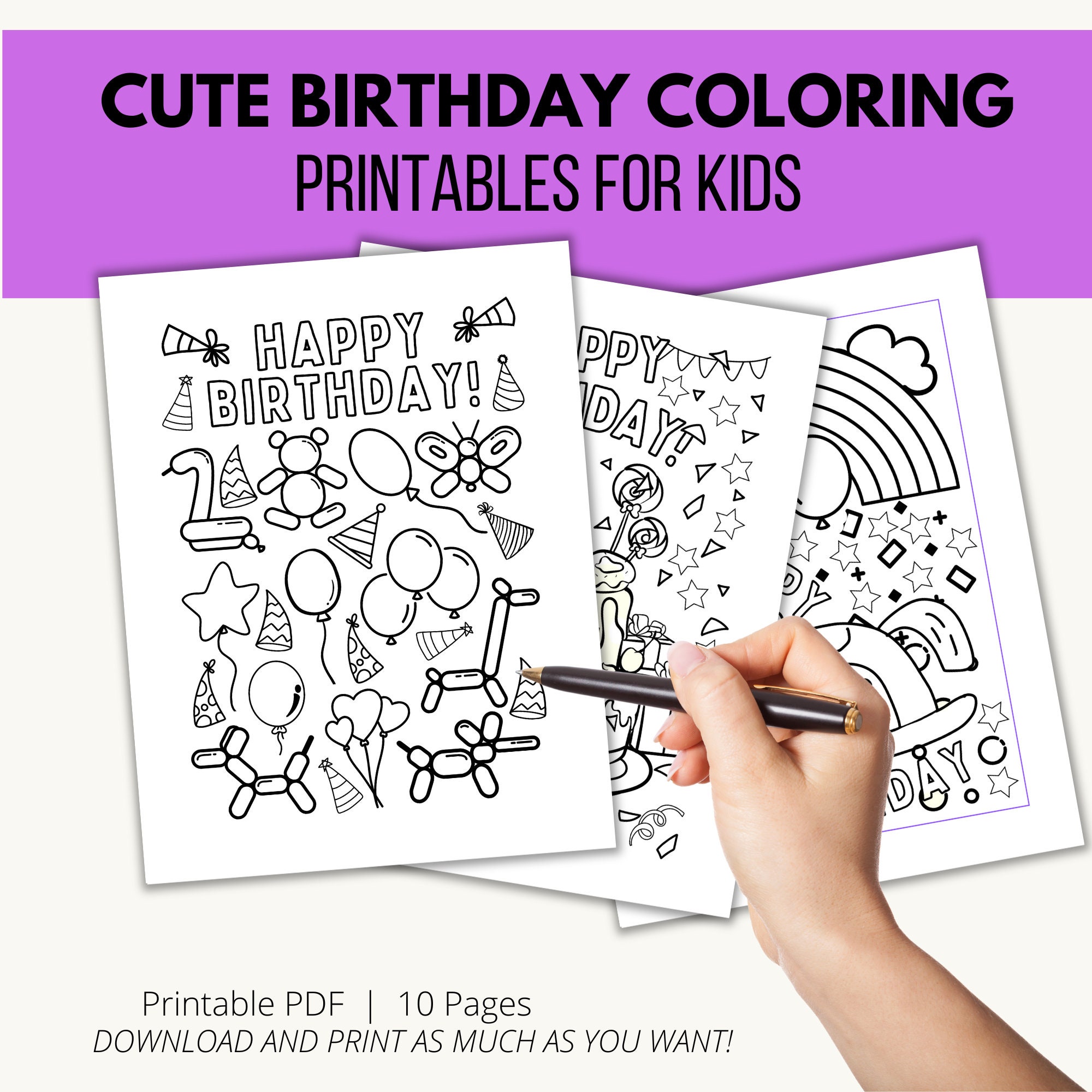 Birthday Party Bundle Birthday Coloring Pages Party Planner - Etsy