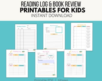 Reading Log Printable for Kids,  Book Tracker, Reading Summary for Children, Book Review Template,