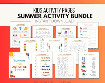 Kids Printable Summer Activities, Activity Bundle for Kids Ages 4-8, Summer Games for Kids