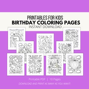 Birthday Party Coloring Page Printable, Birthday Party Activities, Happy Birthday Coloring Pages