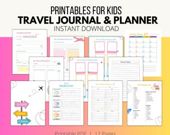 Kids travel journal and planner, printable vacation journal, teen travel journal, travel diary