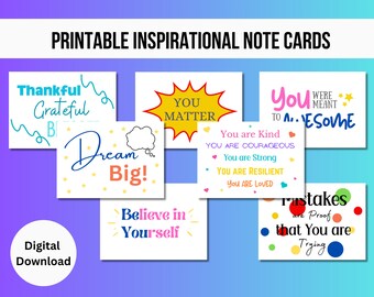 Tarjetas de notas inspiradoras, tarjetas de felicitación motivacionales para niños, tarjetas de aliento positivo imprimibles
