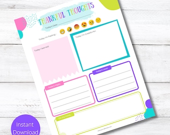 Kids Daily Gratitude Journal Printable | Digital Journal for Kids