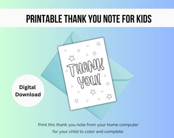 Afdrukbare bedankbriefje, bedankt kaartsjabloon voor kinderen, direct downloaden