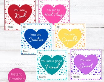 Printable Valentine Cards for Kids | Positive Affirmation Valentines for School or Friends