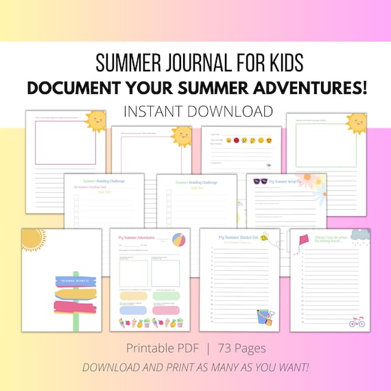 Summer journal for kids,  Writing prompts for kids,  Adventure journal for kids, Kids Summer Journal