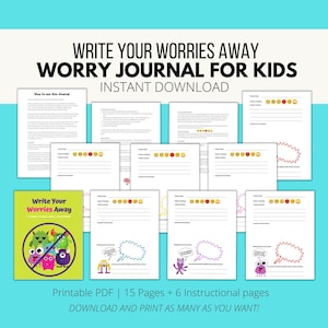 Anxiety Journal for Kids, Printable Worry Journal, Kids Mental Health Journal, Feelings Journal for Kids