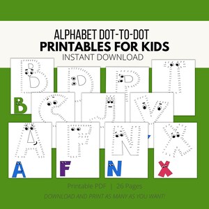 Alfabeto imprimible de unir los puntos, unir los puntos de las letras, actividades de reconocimiento de letras, alfabetos imprimibles para preescolar