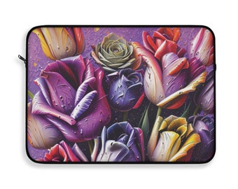 Tulip Soft Laptop Sleeve, Floral Soft Sleeve, Purple Tulip Sleeve, Tulip Pattern Sleeve, Tulip Geschenk, Tulip Blumengeschenk, Tulip Art