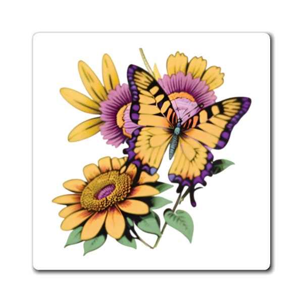 Pink Sunflower Magnet, Purple Butterfly Magnet, Sunflower Magnet Gift, Yellow Sunflower Magnet, Butterfly Magnet Gift, Sunflower Decor