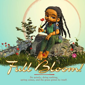 Full Bloom / Art Poster / Afroamericano / Personaggio dei cartoni animati femminile si gode i primi giorni di primavera