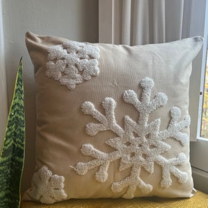 Snowflake Winter Embroidered Throw Pillow Cover, Holiday Pillows, Neutral Holiday Decor, Christmas Decorating, Fits 18x18 or 20x20 inserts