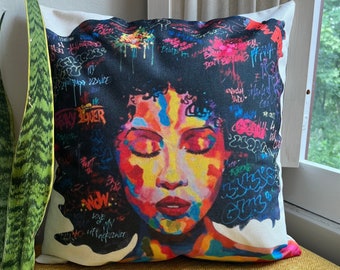 Black Girl Magic, Throw Pillow Cover, Afro Decor, Black Queen, Waterproof Outdoor Pillow, Fits 18x18 or 20x20 Insert